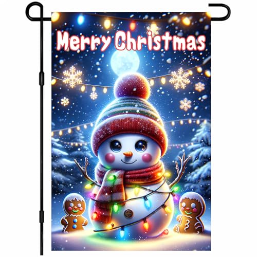 BlissYard Weihnachts-Schneemann-Gartenflagge, niedliches Winterhof-Banner, Lichter, Lebkuchen und Frohe Weihnachten, doppelseitig, 30,5 x 45,7 cm, für den Außenbereich, Rasen, festliche Dekoration BlissYard Weihnachts-Schneemann-Gartenflagge, niedliches Winterhof-Banner, Lichter, Lebkuchen und Frohe Weihnachten, doppelseitig, 30,5 x 45,7 cm, für den Außenbereich, Rasen, festliche Dekoration von BlissYard