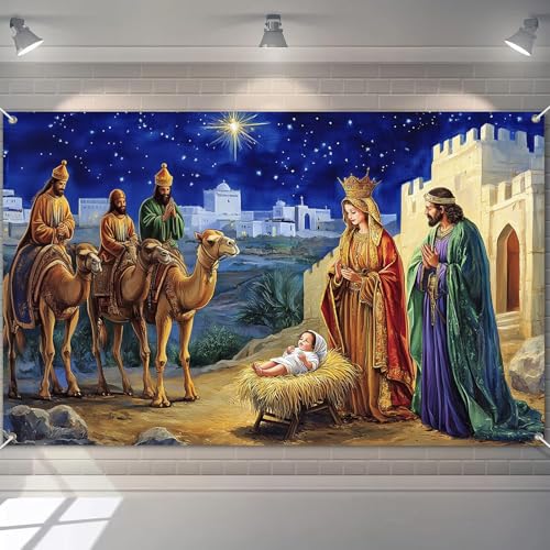 BlissYard Weihnachtskrippe, Weihnachtsbanner, religiöse Feiertags-Dekorationen, Zubehör, 180 x 109 cm, für Kirche, Weihnachten, Party, Krippendekoration, Glaube, Event, religiöse Wanddekoration BlissYard Weihnachtskrippe, Weihnachtsbanner, religiöse Feiertags-Dekorationen, Zubehör, 180 x 109 cm, für Kirche, Weihnachten, Party, Krippendekoration, Glaube, Event, religiöse Wanddekoration von BlissYard