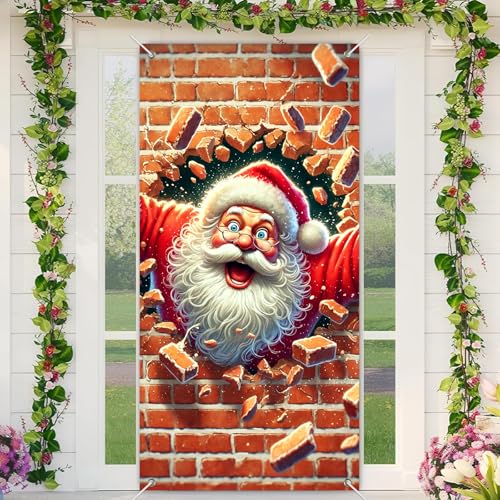 BlissYard Weihnachtstürabdeckung, 180 x 89 cm, Weihnachtsmann, der durch die Wand bricht, festliches Feiertagstür-Banner, einzigartige Winter-Türdekoration, gemütlicher Party-Eingangs-Hintergrund BlissYard Weihnachtstürabdeckung, 180 x 89 cm, Weihnachtsmann, der durch die Wand bricht, festliches Feiertagstür-Banner, einzigartige Winter-Türdekoration, gemütlicher Party-Eingangs-Hintergrund von BlissYard