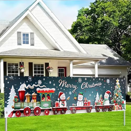 BlissYard Weihnachtszaun-Banner 190 x 43 cm Frohe Weihnachten Zug Outdoor-Dekorationen Schneemann Weihnachtsbaum Urlaub Wand Hintergrund für Hof, Veranda, Zaun-Dekoration BlissYard Weihnachtszaun-Banner 190 x 43 cm Frohe Weihnachten Zug Outdoor-Dekorationen Schneemann Weihnachtsbaum Urlaub Wand Hintergrund für Hof, Veranda, Zaun-Dekoration von BlissYard