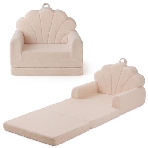 Blissful Diary Kindercouch, 2-in-1 weiche Kleinkind-Couch ausklappbar, Kleinkindstuhl bequem, umwandelbares Sofa zu Liege mit niedlichen Muschel-Designs, Beige Blissful Diary Kindercouch, 2-in-1 weiche Kleinkind-Couch ausklappbar, Kleinkindstuhl bequem, umwandelbares Sofa zu Liege mit niedlichen Muschel-Designs, Beige von Blissful Diary