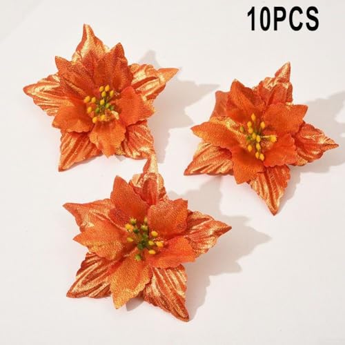 10 x Weihnachtsblumen-Dekorationen für Baum, Kranz, Party und Hochzeit, Verwendung in Haus und Garten, saisonale Umgebungen (orange) von BlissfulAbode