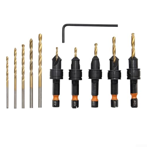 11-teiliges verstellbares Kegelsenkerbohrer-Set für Holzbohrungen, kombiniertes Bohren und Versenken, geeignet für Weichholz und Hartholz, 1/4 Sechskantschaft passt und Tischbohrmaschinen 11-teiliges verstellbares Kegelsenkerbohrer-Set für Holzbohrungen, kombiniertes Bohren und Versenken, geeignet für Weichholz und Hartholz, 1/4 Sechskantschaft passt und Tischbohrmaschinen von BlissfulAbode