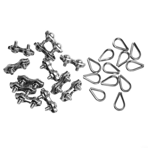12-teiliges Drahtseil-Fingerhut und Klemmen-Set, 304 Edelstahl für schwere Belastungen (M2) von BlissfulAbode
