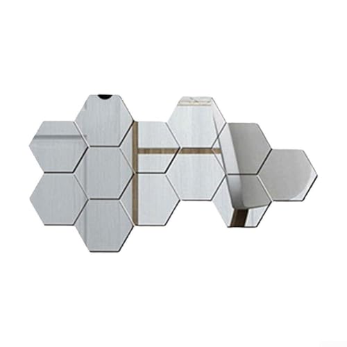 12 x sechseckige Spiegelfliesen für Wanddekoration, einfache Anwendung und einzigartiges Design (Silber) von BlissfulAbode