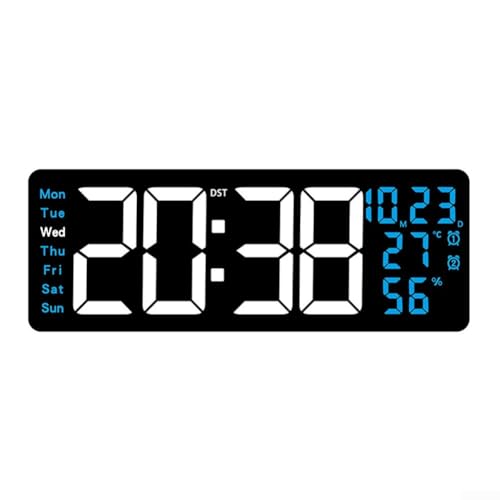 16 2 Zoll Digitale LED Wanduhr mit Fernbedienung, Auto Helligkeitsanpassung und Speicherfunktion für kontinuierliche Zeitgenauigkeit (Blau) von BlissfulAbode