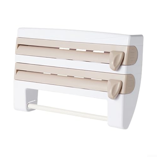 3-in-1-Küchen-Folien-Organizer mit Cutter für schnellen und sicheren Zugriff auf Folie und Handtücher (Khaki) von BlissfulAbode