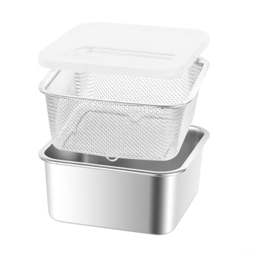 3-teiliges Backformen-Set aus Edelstahl mit Filterkorb und Deckel, rostfrei und spülmaschinenfest, zum Braten und Abseihen von Lebensmitteln, für Küchenaufbewahrungslösung (19 x 19 x 9 cm) von BlissfulAbode