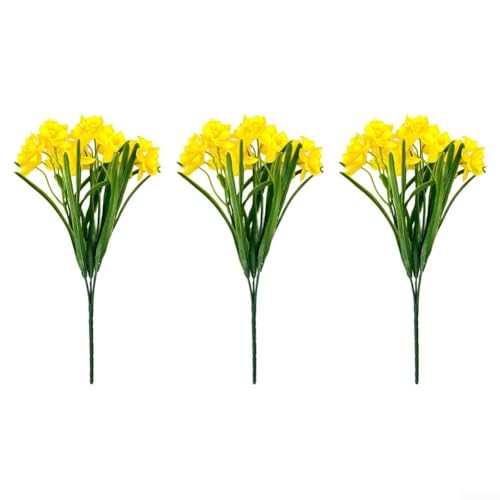 3 x Seiden-Narzissen-Blumenstrauß für Zuhause und Hochzeit, Dekoration, realistische Kunstblumen für Tischplatte (gelb) von BlissfulAbode
