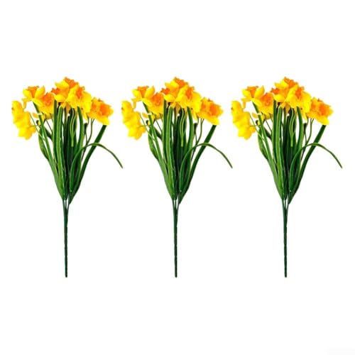 3 x Seiden-Narzissen-Blumenstrauß für Zuhause und Hochzeit, Dekoration, realistische Kunstblumen für Tischplatte (orange) von BlissfulAbode