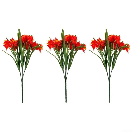 3 x Seiden-Narzissen-Blumenstrauß für Zuhause und Hochzeit, Dekoration, realistische Kunstblumen für Tischplatte (orange-rot) von BlissfulAbode