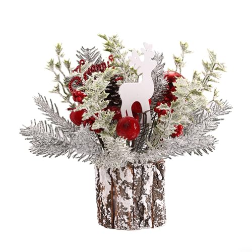 30CM Kleiner Weihnachtsbaum Künstlicher Mini Weihnachtsbaum mit Tannenzapfen Desktop Ornament für Festliche Dekoration Büro Zuhause Silber Rot(Red) von BlissfulAbode
