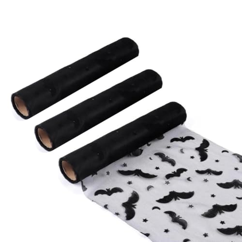 3er Set Halloween Tischläufer mit Mesh Tüllstoff, Spinnennetzmuster, schneidbare Tischsets für saisonale für Esstisch (Fledermaus) von BlissfulAbode