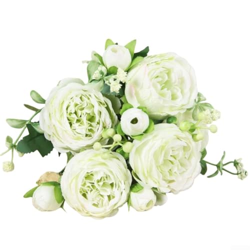 5 Bündel künstlicher Pfingstrosen für Party und Hochzeitsdekoration, lebensechte Seidenblumen für Tischdekoration und Blumenarrangements zu Hause (grün) von BlissfulAbode