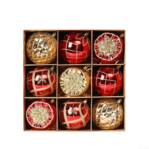 9-teiliges bruchsicheres Kunststoff-Weihnachtskugel-Set für Baum, Girlande und Kranz, hängende Urlaubsdekorationen mit Glitzer-Finish (Rotgold) von BlissfulAbode