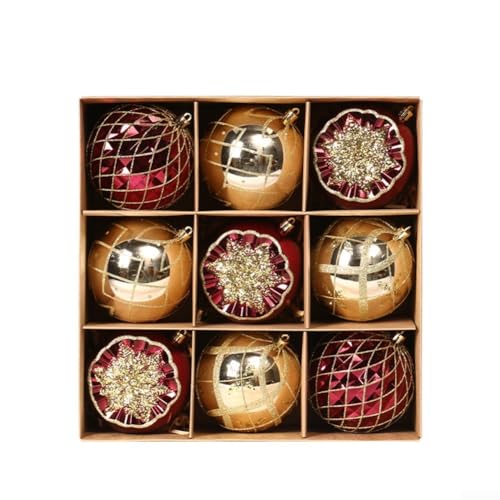 9-teiliges bruchsicheres Kunststoff-Weihnachtskugel-Set für Baum, Girlande und Kranz, hängende Urlaubsdekorationen mit Glitzer-Finish (RotgoldB) von BlissfulAbode
