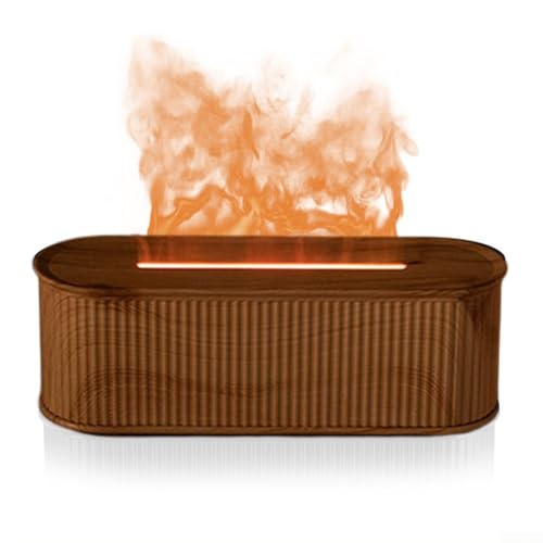 Aromatherapie-Luftbefeuchter mit einzigartigem Flammeneffekt und mehreren Timing-Einstellungen für den Heimgebrauch (tiefe Holzmaserung) von BlissfulAbode