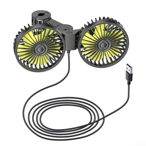 Auto-Rücksitzventilator mit zwei um 360 Grad drehbaren Köpfen und USB-Schnittstelle, einstellbare Geschwindigkeiten und flexibles Gelenkdesign, kompatibel mit allen Automodelle von BlissfulAbode