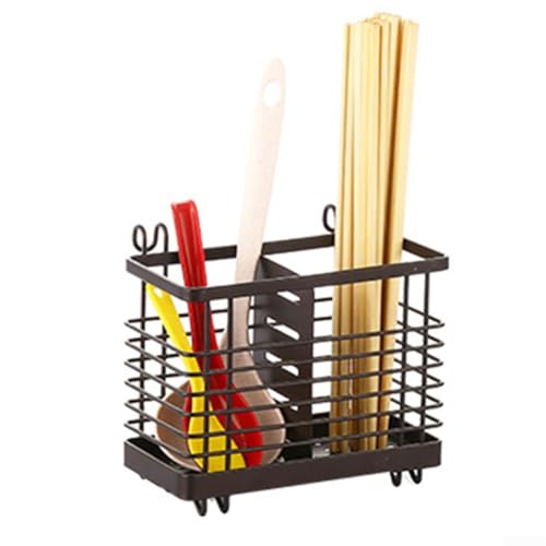 Bewahren Sie Ihr Besteck effizient auf mit diesem multifunktionalen Abtropfgestell aus Karbonstahl mit Haken-Design (braun) von BlissfulAbode