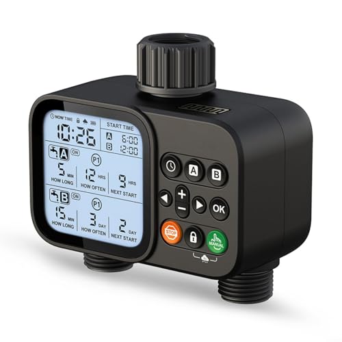 BlissfulAbode Smart Dual Outlet Bewässerungs-Timer Automatischer Bewässerungsregler mit manuellem Modus 8 Stunden Bewässerung Programmierbarer Zeitplan für Garten Rasen von BlissfulAbode