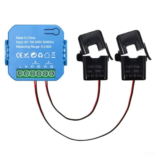 BlissfulAbode Für Smart WiFi Energie Strom Spannung Alarm Meter 1/2 K mit Klemme für Tuya Smart Meter Energiemonitor WiFi Stromverbrauch Monitor (Blau 2CT) von BlissfulAbode