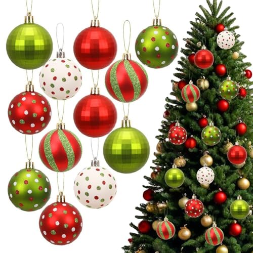 Buntes Weihnachtskugel-Set, 12 matte Kunststoff-Ornamente mit Streifen für festliche Displays (B) von BlissfulAbode