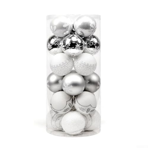Christbaumschmuck-Kugeln, 24 Stück, Kunststoff-Ornamente, perfekt für Feiertage und Heimdekoration (Silber) von BlissfulAbode