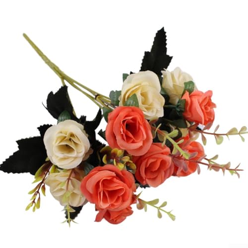 Dekorative 12 Rosen aus Seide, realistische Kunstblumen, um Ihren Wohnraum oder Ihre Veranstaltungsatmosphäre zu verschönern (Orange) von BlissfulAbode