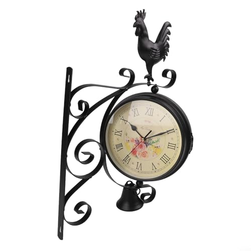 Doppelseitige Wanduhr mit Eisenrahmen und lautlosem Quarzwerk, große Ziffern für klare Sicht, dekorativ für Zuhause und Wohnzimmer von BlissfulAbode