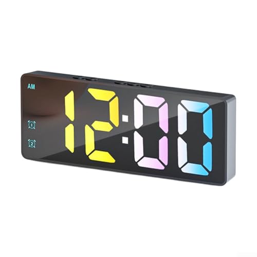 Dual-Modus LED-Spiegeluhr mit intelligenter Sprachaktivierung und Temperaturüberwachung (schwarz) von BlissfulAbode