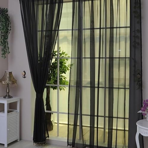 Durchsichtiger Tüllvorhang für Türen, leichter Voile-Vorhang, um Ihrem Raum Eleganz zu verleihen (schwarz) von BlissfulAbode