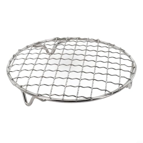 Edelstahl-Grillrost, leicht zu reinigen, rundes Gitternetz, Grillnetz, Backblech, Grillrost mit Beinen, Mehrzweck-Grillrost für Camping, Picknick (35 cm) von BlissfulAbode