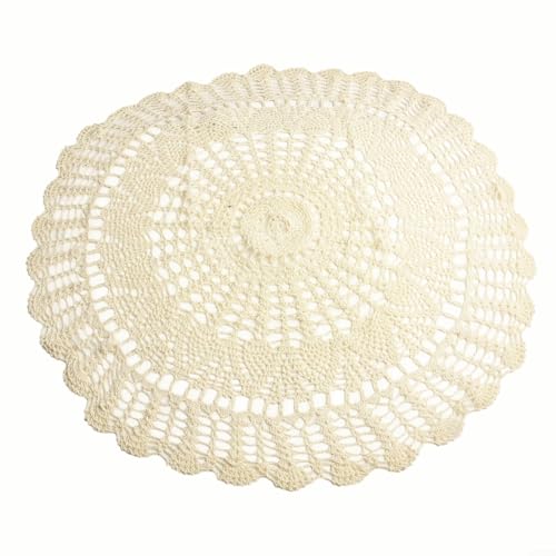 Elegante handgefertigte Häkelspitze runde Tischdecke um Ihren Raum zu verwandeln (Beige 85–90 cm) von BlissfulAbode