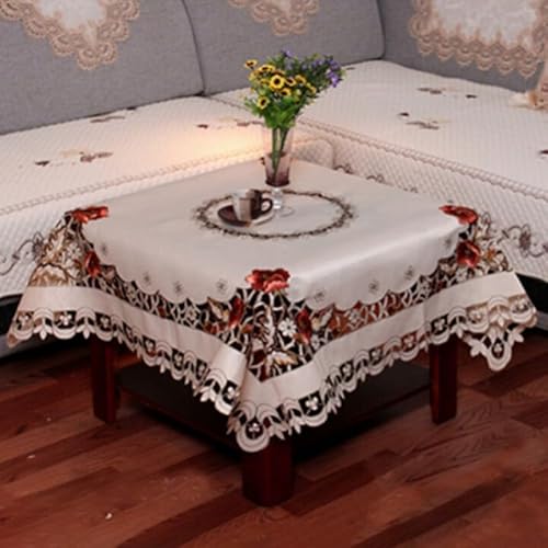 Elegante ländliche Vintage-Tischdecke mit gesticktem Blumen-Design für Veranstaltungen (108 x 108 cm) von BlissfulAbode