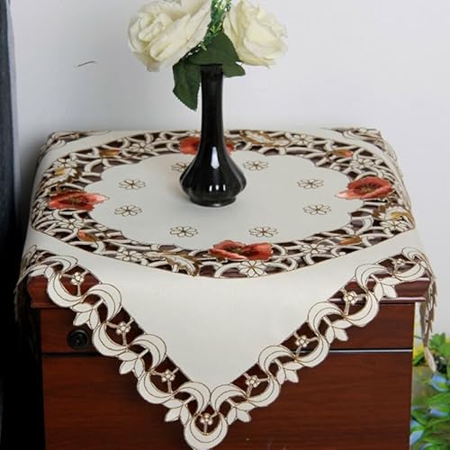 Elegante ländliche Vintage-Tischdecke mit gesticktem Blumen-Design für Veranstaltungen (57 x 57 cm) von BlissfulAbode