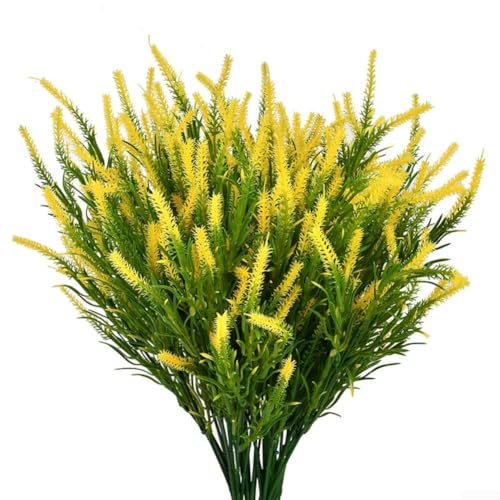 Faux Affengras Kunstpflanze Set mit 12 Bündeln, geeignet für Garten im Freien, Terrassen, Veranden, Innendekoration, Kunststoff simuliertes Gras mit lebensechtem Aussehen (Gelb) von BlissfulAbode