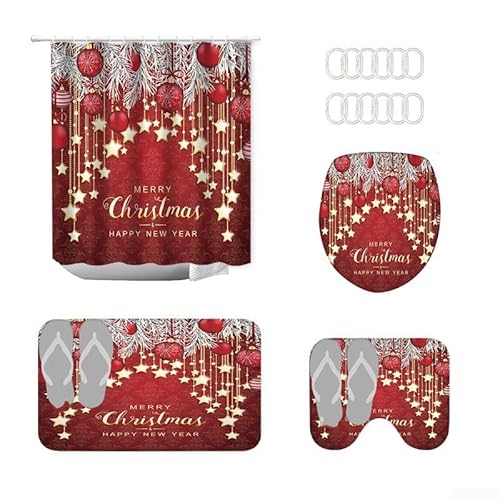 Festliches Badezimmer-Duschvorhang-Set aus wasserdichtem Polyester-Material mit Weihnachtsschneemännern und Schneeflocken, inklusive 12 Haken Festliches Badezimmer-Duschvorhang-Set aus wasserdichtem Polyester-Material mit Weihnachtsschneemännern und Schneeflocken, inklusive 12 Haken von BlissfulAbode