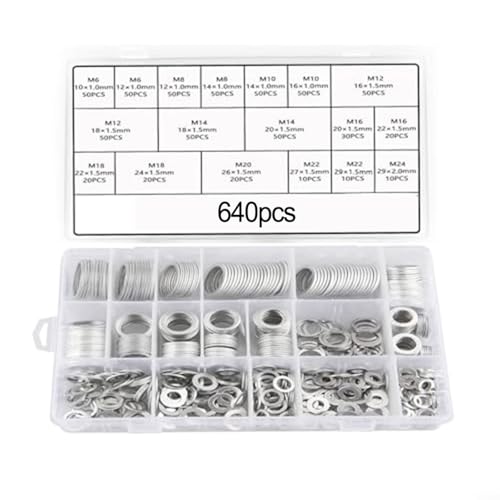Flachdichtring Sortiment 640-tlg M6-M24, Ölablass Dichtungen für Auto, Motorrad, Boot, Maschinen, 18 Größen im robusten Aufbewahrungskoffer organisiert Flachdichtring Sortiment 640-tlg M6-M24, Ölablass Dichtungen für Auto, Motorrad, Boot, Maschinen, 18 Größen im robusten Aufbewahrungskoffer organisiert von BlissfulAbode