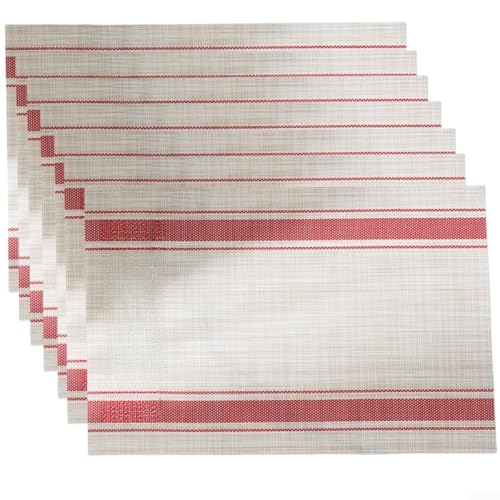 Fleckenabweisende Esstisch-Matten Set mit 6 hitzebeständigen PVC-Platzsets für Zuhause oder Gäste (rot) von BlissfulAbode