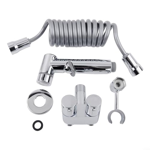 Für Badezimmer Spray Kit Handbrause Bidet Duschkopf mit Doppelauslass-Winkelventil für verbesserte Reinigungseffizienz (Silber) von BlissfulAbode