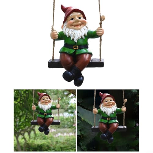 Gartenzwerg Schaukel Ornament Bunte Harz Outdoor Dekoration für Garten Hof Terrasse Rasen Dekorative Hängende Zwergfigur Wetterbeständig 21 x 13 x 10 cm von BlissfulAbode