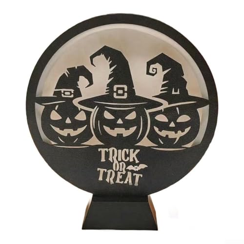 Halloween Desktop Holz LED Kerzenhalter mit USB Power Projecting Dekorative und gruselige Lichtmuster (Der böse Kürbis) von BlissfulAbode