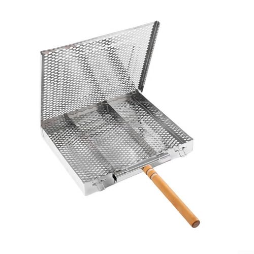 Hitzebeständiger Holzgriff auf Edelstahl-Grillkorb, zum Grillen für Huhn und Fisch (einzelner Griff) von BlissfulAbode