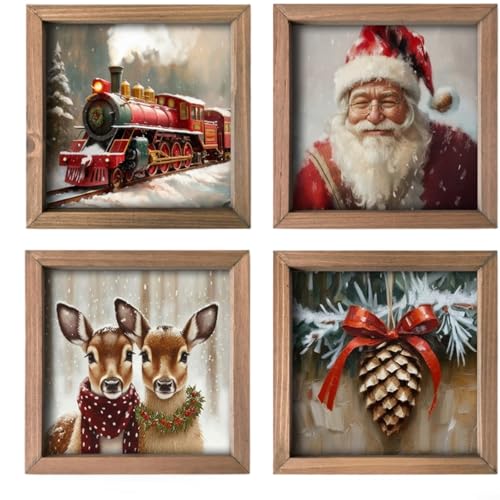 Holz Vintage Weihnachten Wandkunst Dekoration, 8 x 8 Zoll Tannenholz Urlaub Wandbehang mit klassischem festlichem Design und Haken hinten für Zuhause, Wohnzimmer oder Schlafzimmer Dekor Holz Vintage Weihnachten Wandkunst Dekoration, 8 x 8 Zoll Tannenholz Urlaub Wandbehang mit klassischem festlichem Design und Haken hinten für Zuhause, Wohnzimmer oder Schlafzimmer Dekor von BlissfulAbode