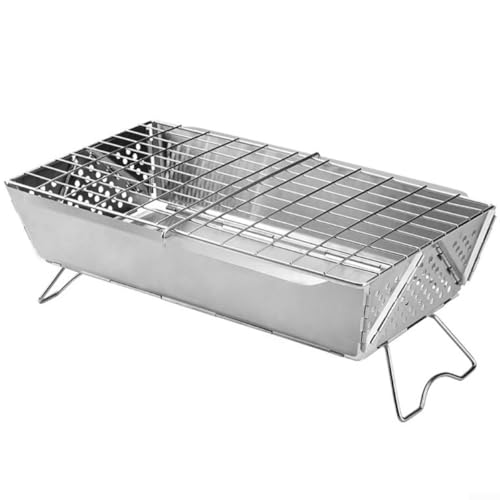 Holzkohlegrill Faltbarer Lagerfeuer Herd für Outdoor Camping, Tragbarer Edelstahl BBQ Grillrost mit Schnellmontage für BBQs und Strandkochen von BlissfulAbode