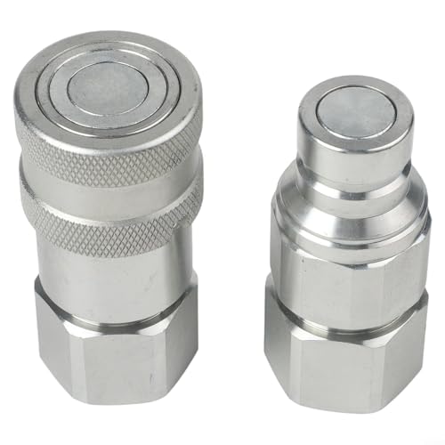 Hydraulisches Schnellkupplungsset mit Ventil, FF-Flachtyp, kompatibel mit NPT 1/4 3/8 1/2 3/4 Armaturen, Stahlkugelverriegelung für Sicherheit und Zinkbehandlung für Langlebigkeit ((G1)) von BlissfulAbode