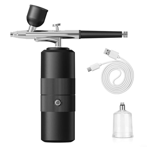 Kabelloser Farbsprüher Set Handheld Airbrush Sprühgerät Kabellos Tragbares Airbrush Kit Kabellos mit 0.3mm Düse für Auto Motorrad Lackierung Nageldesign 3 Behälter Größen(Black) von BlissfulAbode