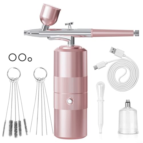 Kabelloser Farbsprüher Set Handheld Airbrush Sprühgerät Kabellos Tragbares Airbrush Kit Kabellos mit 0.3mm Düse für Auto Motorrad Lackierung Nageldesign 3 Behälter Größen(Pink B) von BlissfulAbode