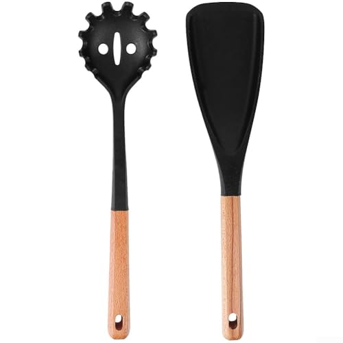 Kitchens Made Easy Ergonomischer Silikon-Reispaddel & Pasta-Löffel, hitzebeständig und platzsparende Aufbewahrungsfunktionen (schwarz) von BlissfulAbode