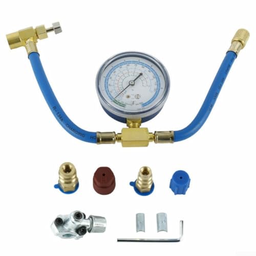 Kühlschrank-Ladeschlauch mit Manometer für R134a, inkl. Durchstoßventil, Sechskantschlüssel und Adapter-Kit für R12 R22 AC Service-Anschlüsse Kühlschrank-Ladeschlauch mit Manometer für R134a, inkl. Durchstoßventil, Sechskantschlüssel und Adapter-Kit für R12 R22 AC Service-Anschlüsse von BlissfulAbode